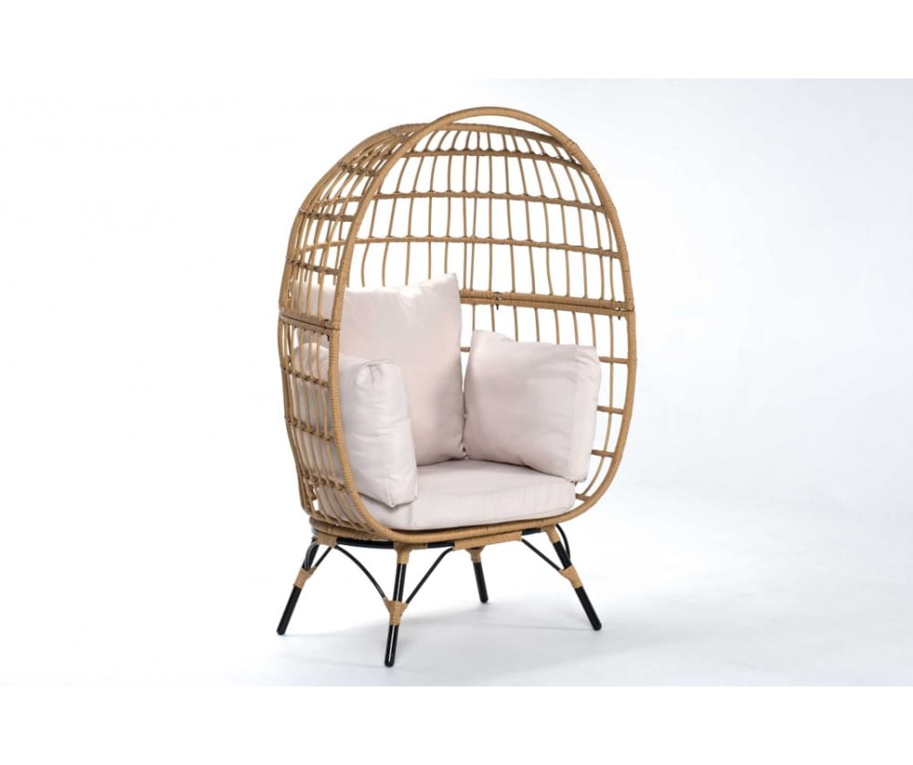 Fauteuil d'extérieur œuf 1 place en rotin synthétique beige