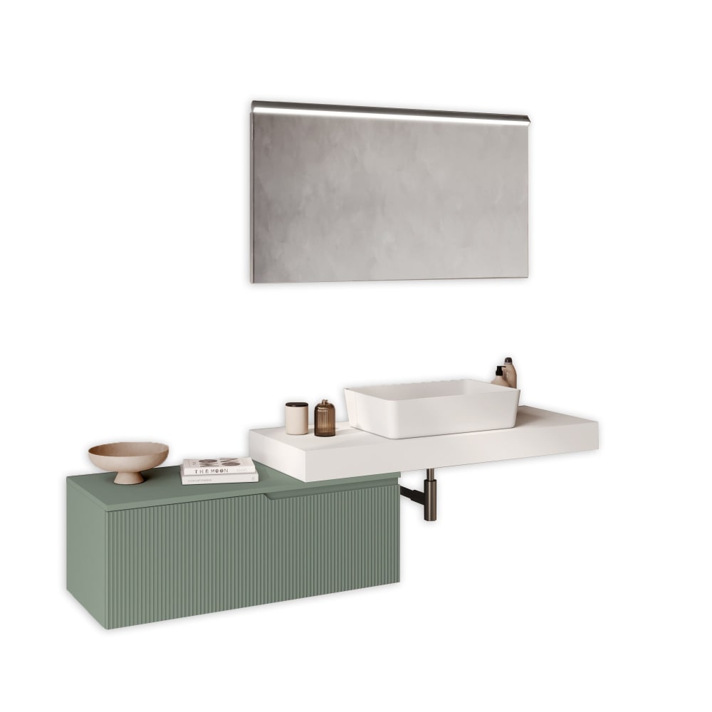 mueble de bano 4 piezas en mdf blanco  verde salvia