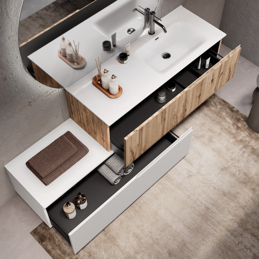 Composition de baignoire droite 4 pièces en MDF chêne/blanc mat