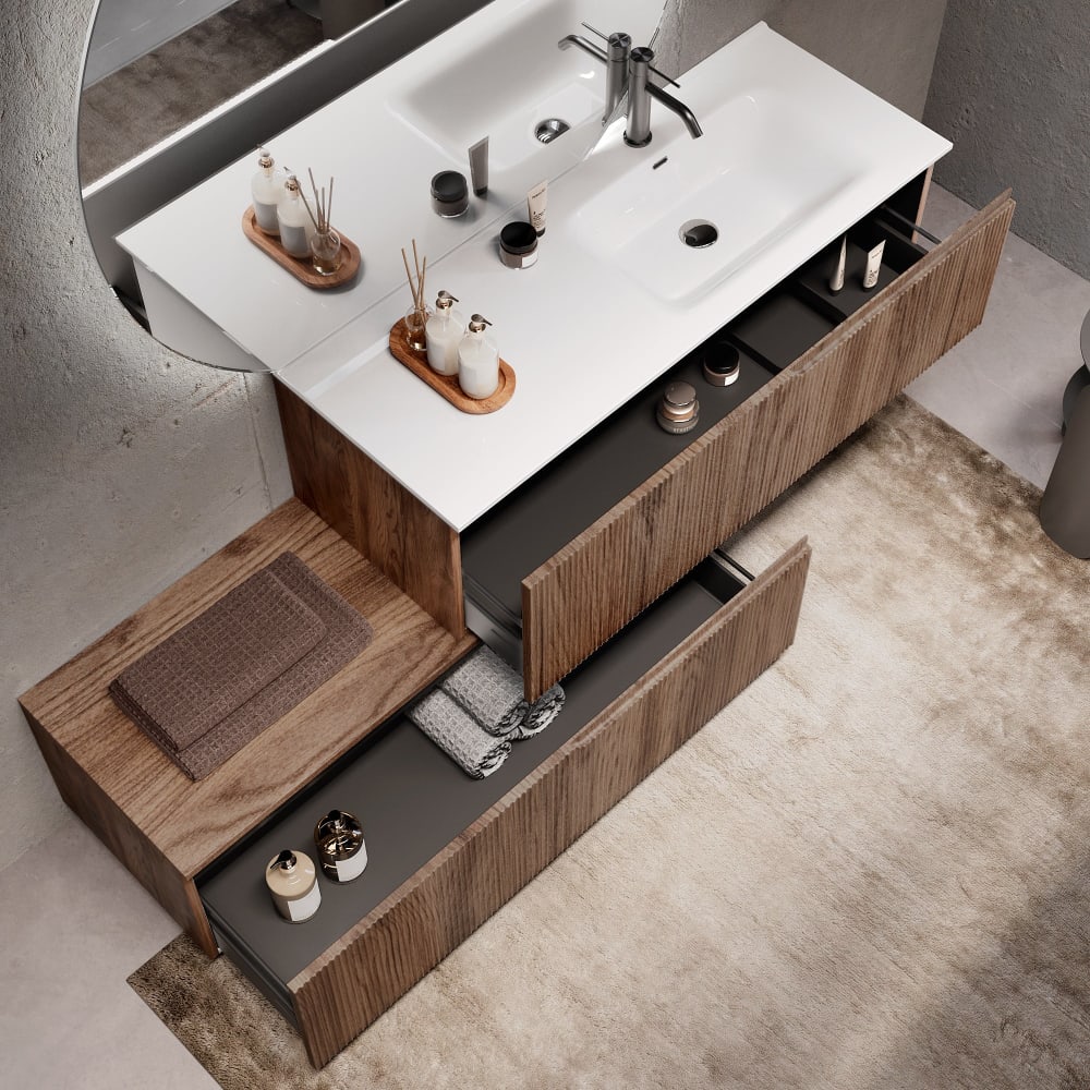 Composition baignoire droite 4 pièces en MDF chêne foncé