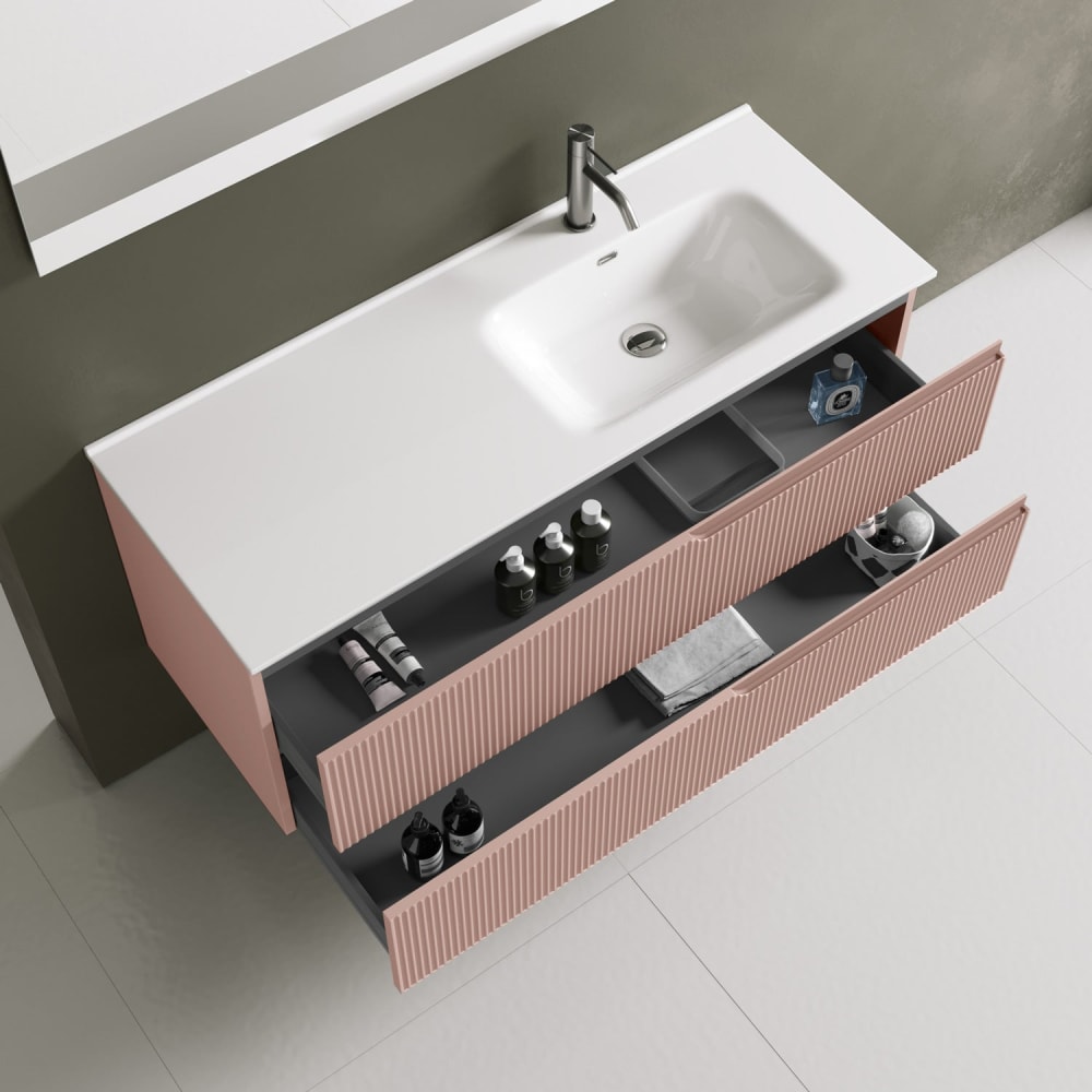 Composition baignoire droite 4 pièces en MDF rose poudré