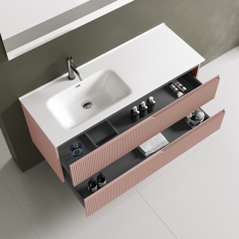 Composition baignoire gauche 4 pièces en MDF rose poudré