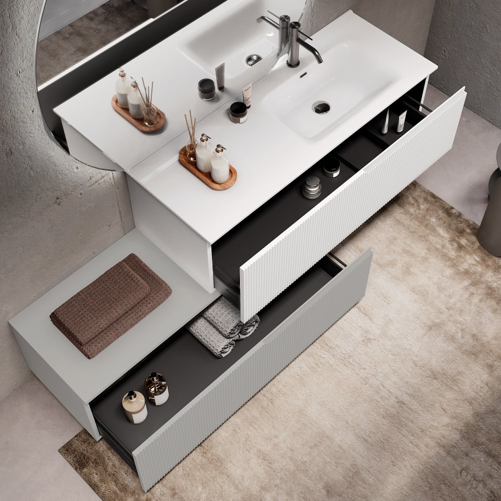 Composition baignoire droite 4 pièces en MDF blanc/gris