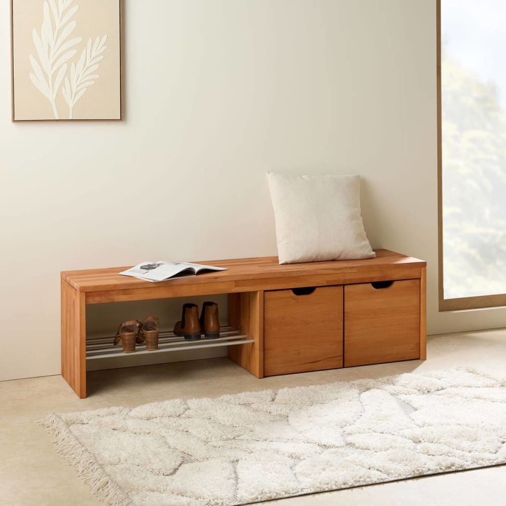 Banc à chaussures avec 2 cubes de rangement en hêtre massif