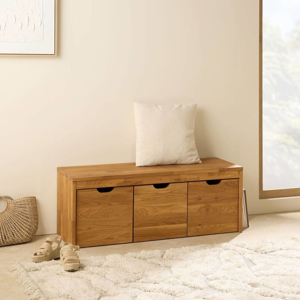 Banc avec 3 cubes de rangement en chêne massif