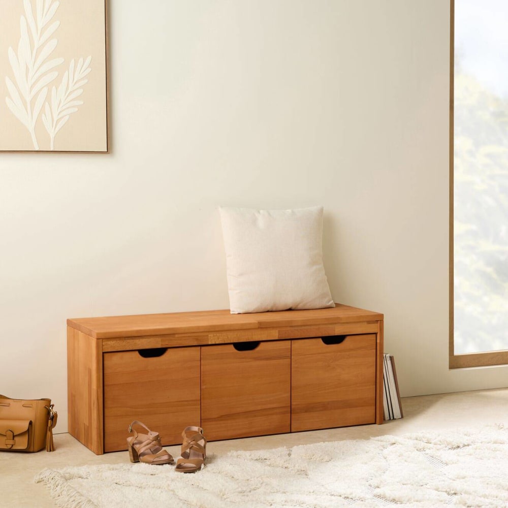 Banc avec 3 cubes de rangement en hêtre massif