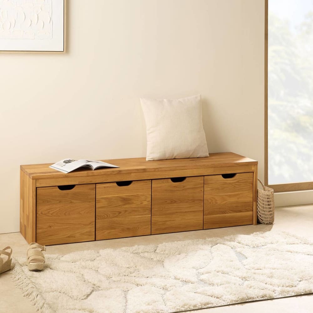 Banc avec 4 cubes de rangement en chêne massif