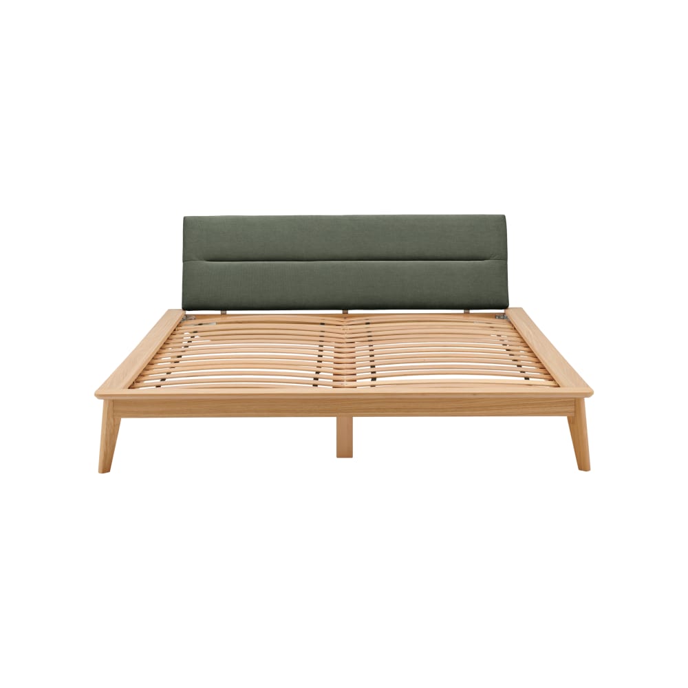 Lit effet bois avec tête de lit tissu vert foncé 140 x 190/200 cm