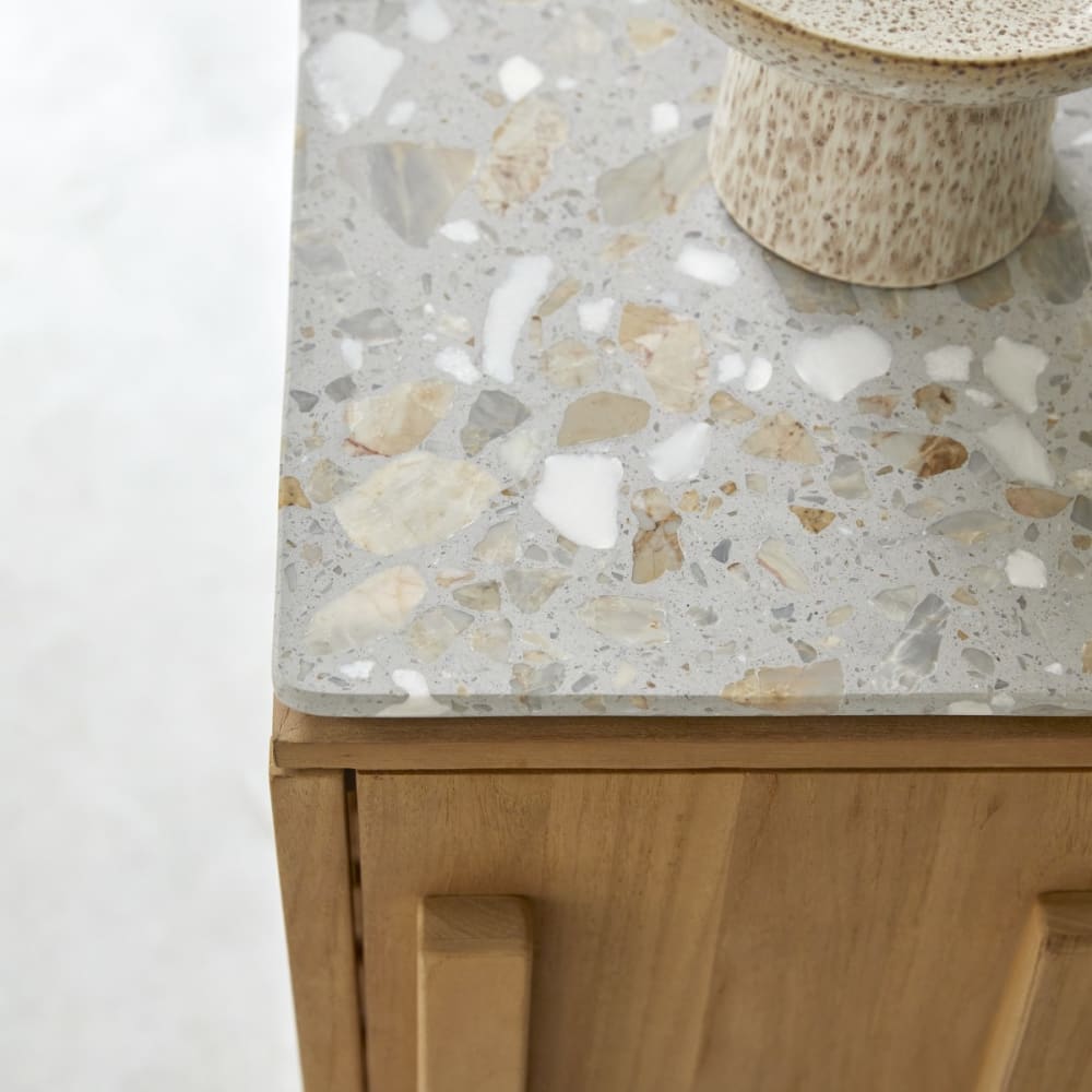 Konsole aus massivem Teakholz und Premium-Terrazzo - Maisons Du