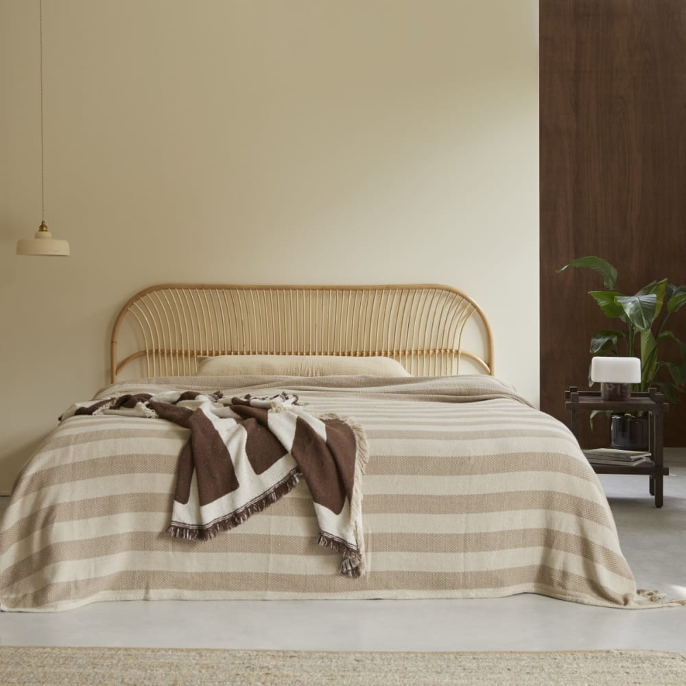 Tikamoon Bett-Kopfteil aus Rattan 200 cm style exotic Beige Rattan