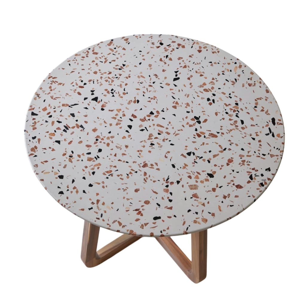 Tikamoon Runder Tisch aus Premium-Terrazzo und massivem Akazienholz, 4 Pers. style modern Braun Marmor
