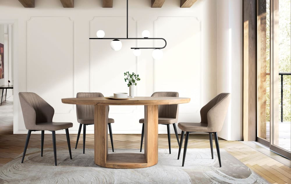 Table en bois de manguier avec plateau rond de 150 cm de diamètre