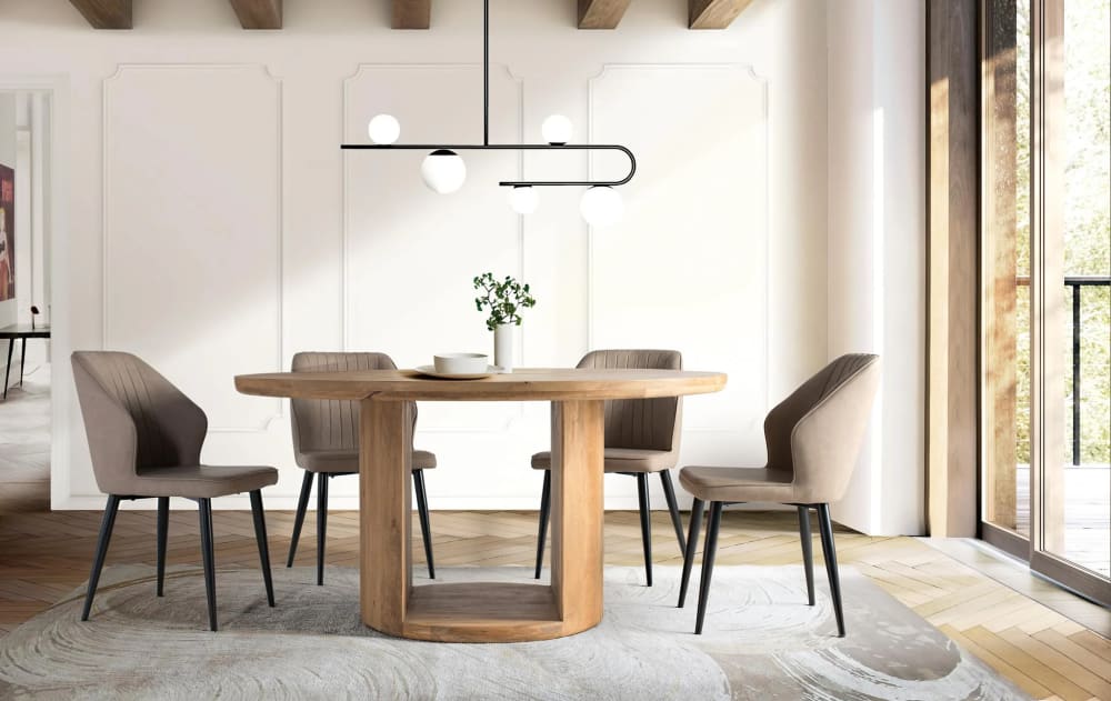 Tisch aus Mangoholz mit runder Platte 150 cm Durchmesser -
