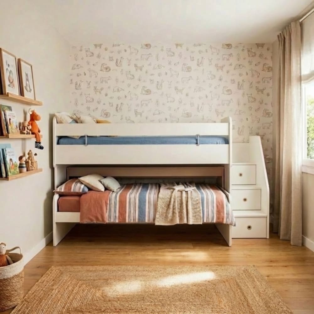 MueMue Bett Midi mit Schreibtisch weiß 90X200/90X190cm Spanplatte Baby