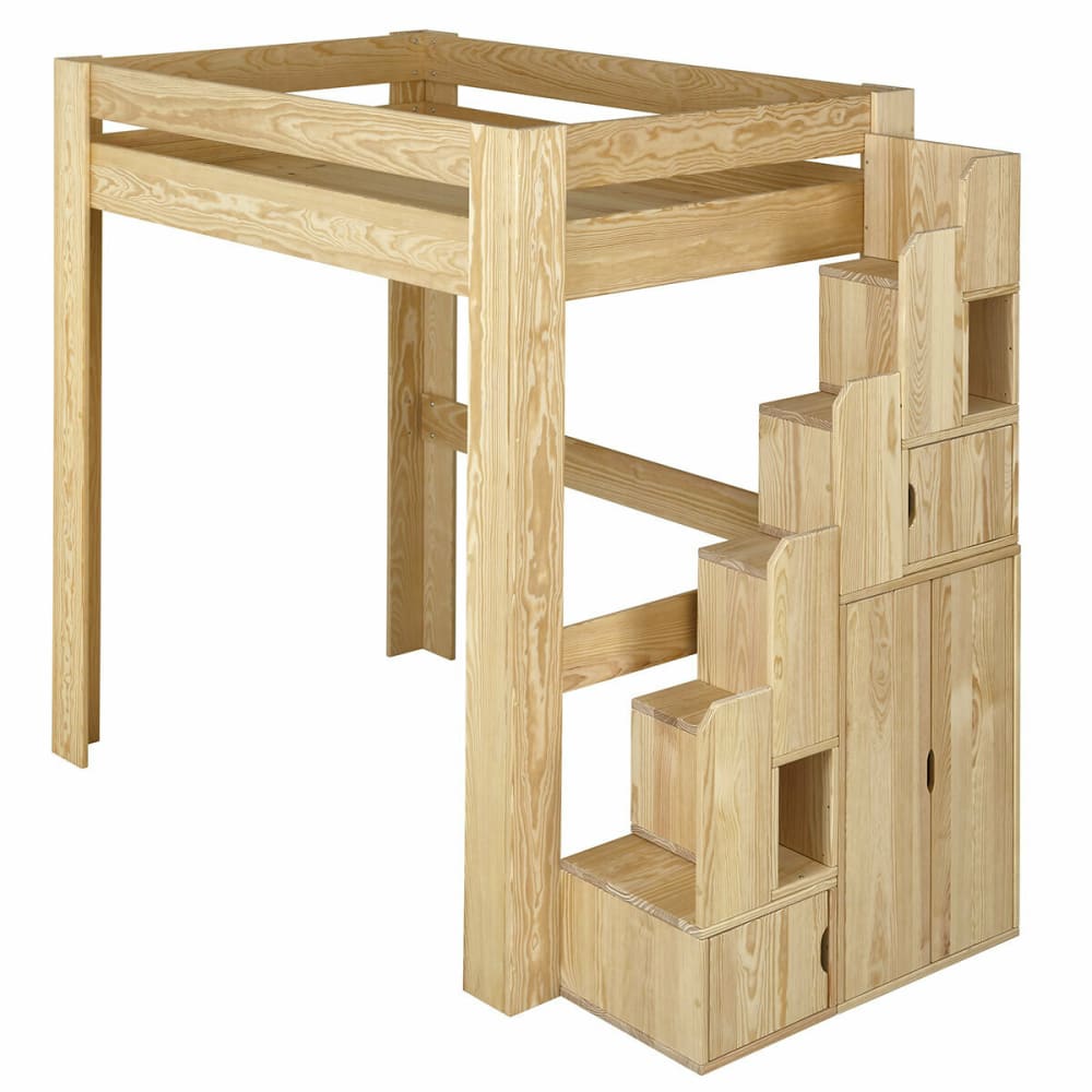 Lit mezzanine 2 places bois massif 140x190 cm