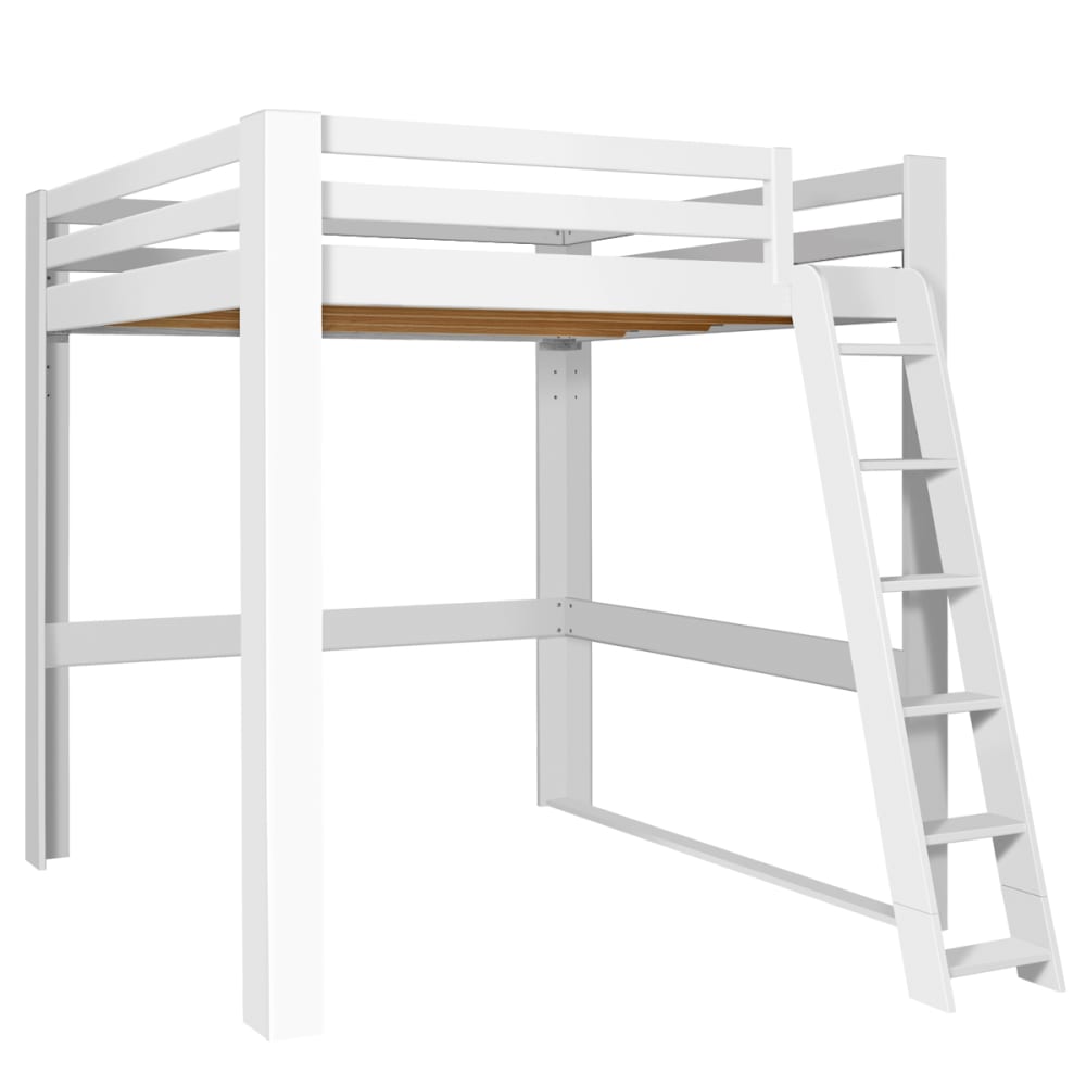 Lit mezzanine 2 places bois massif blanc 200x200 cm