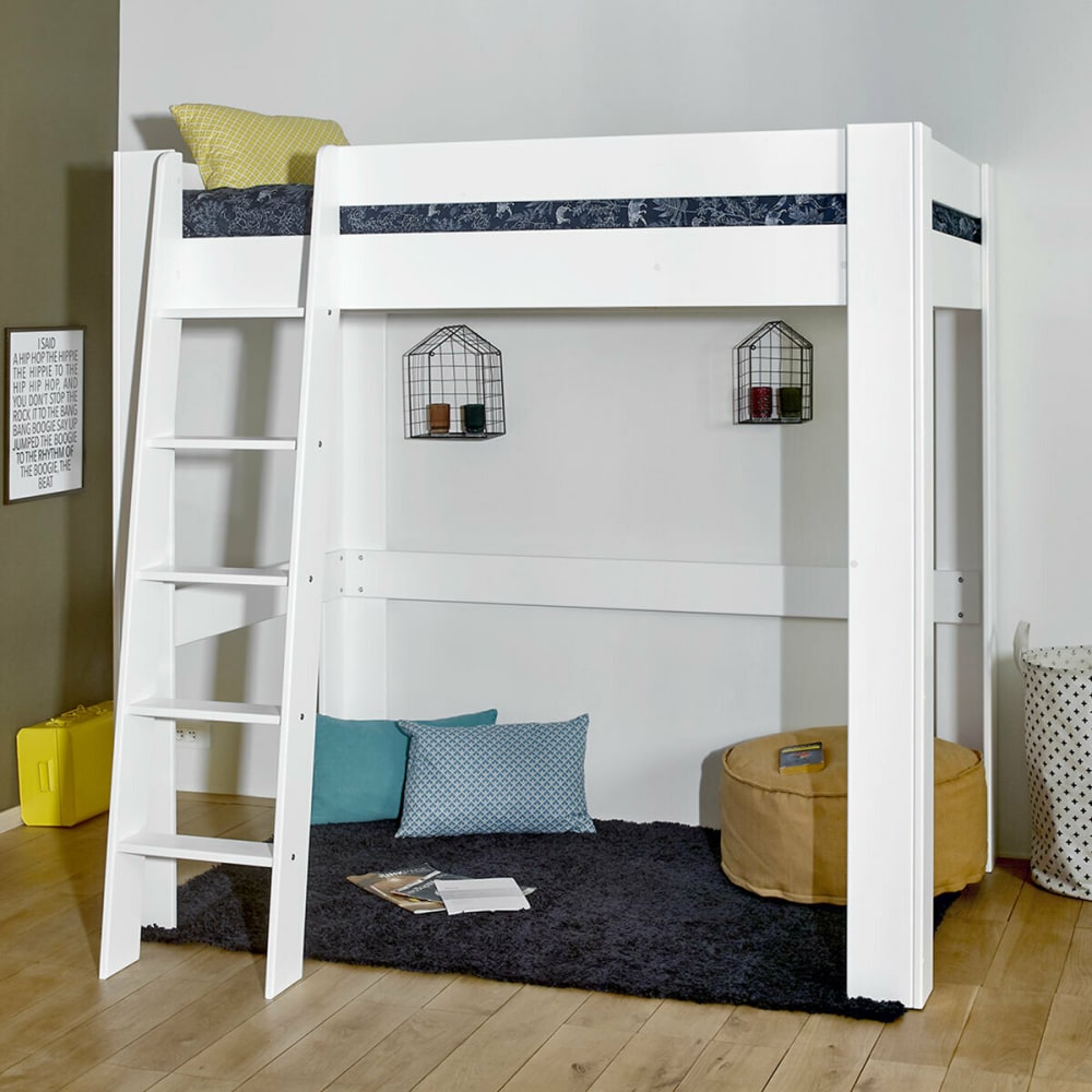 Lit mezzanine bois massif blanc 90x190 cm - Maisons du Monde