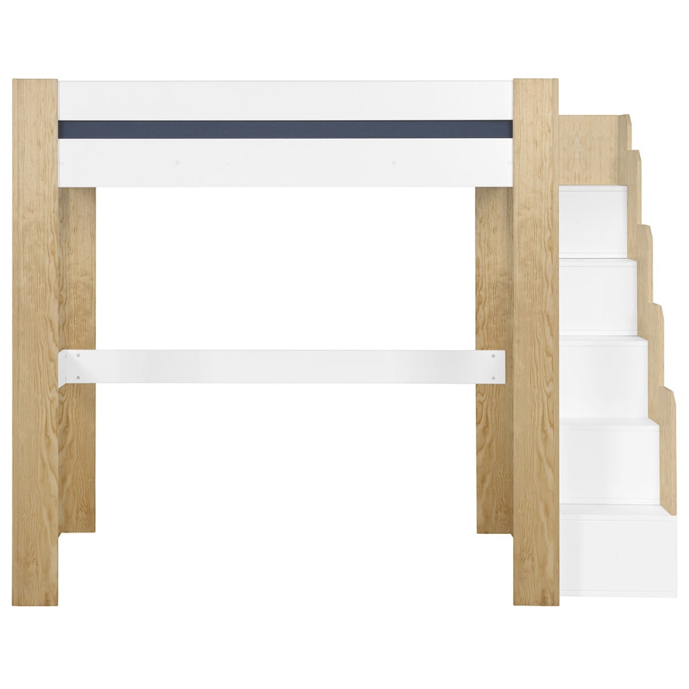 Pack lit mezzanine et matelas blanc et bois 90x190 cm (ID Kids) - Image 1