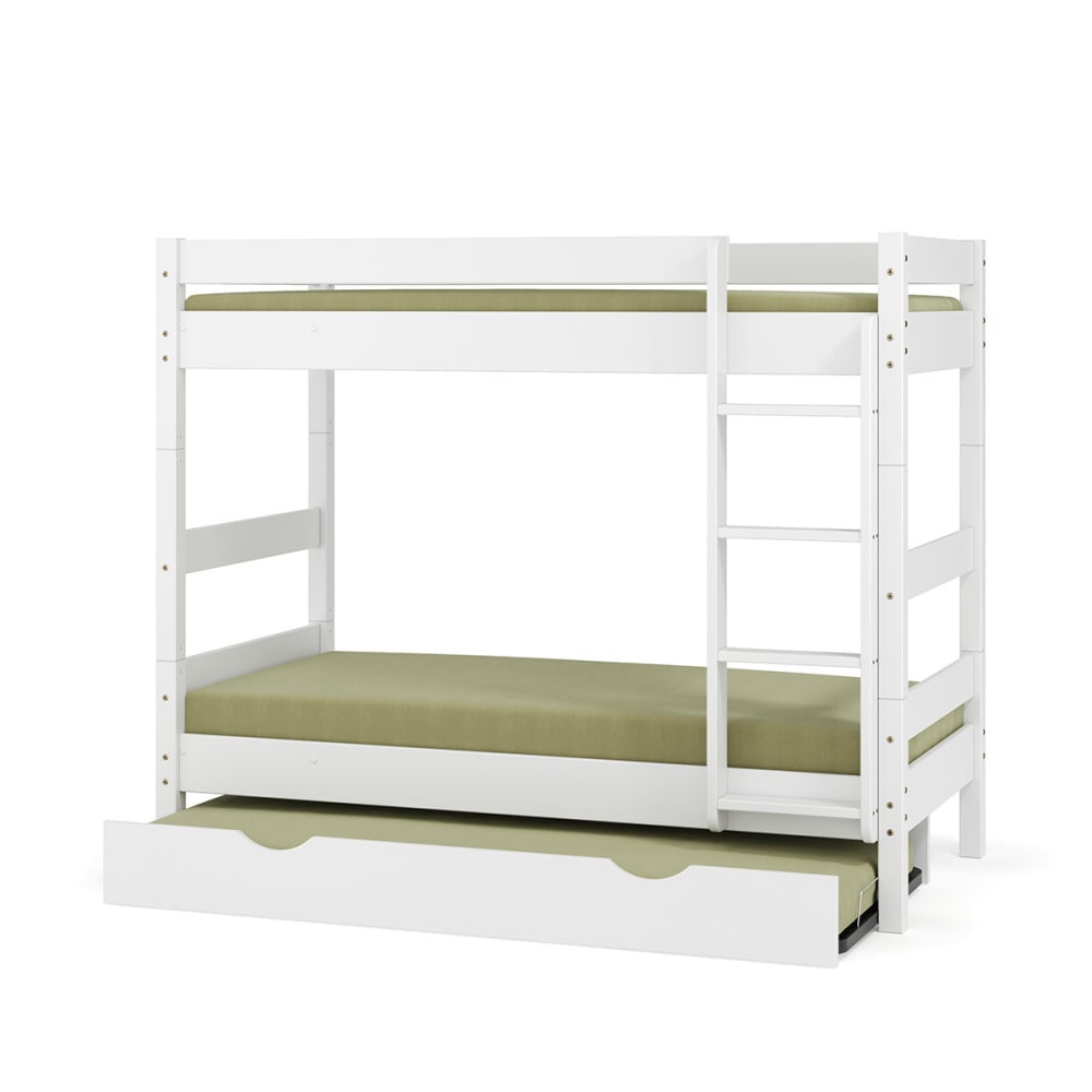 Pack lit superposé gigogne avec matelas bois massif blanc 80x190 cm - Maisons du Monde