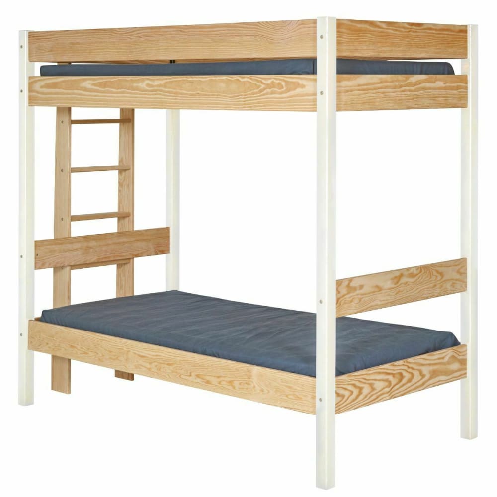 Pack lit superposé avec matelas blanc et bois 90x190 cm