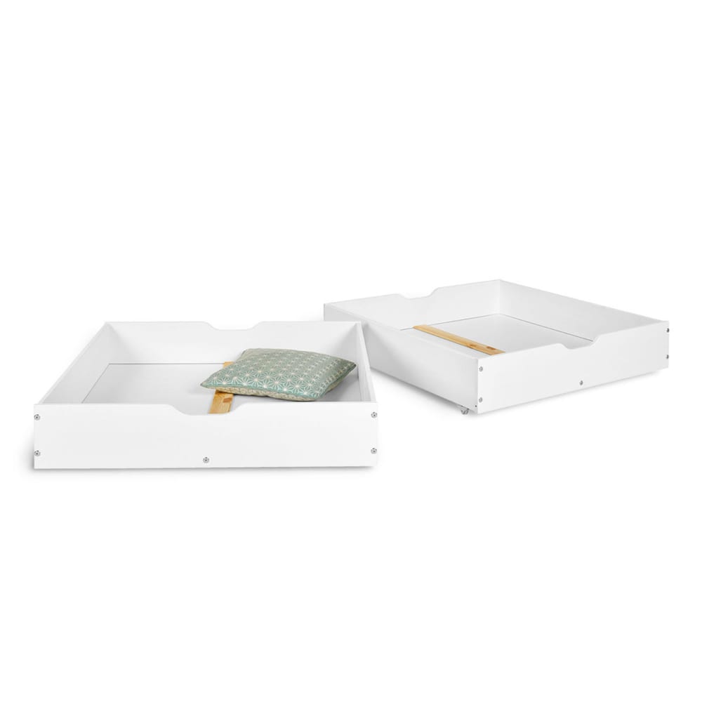 Pack lit superposé avec tiroirs et 2 matelas 90x190 bois massif blanc - Maisons du Monde
