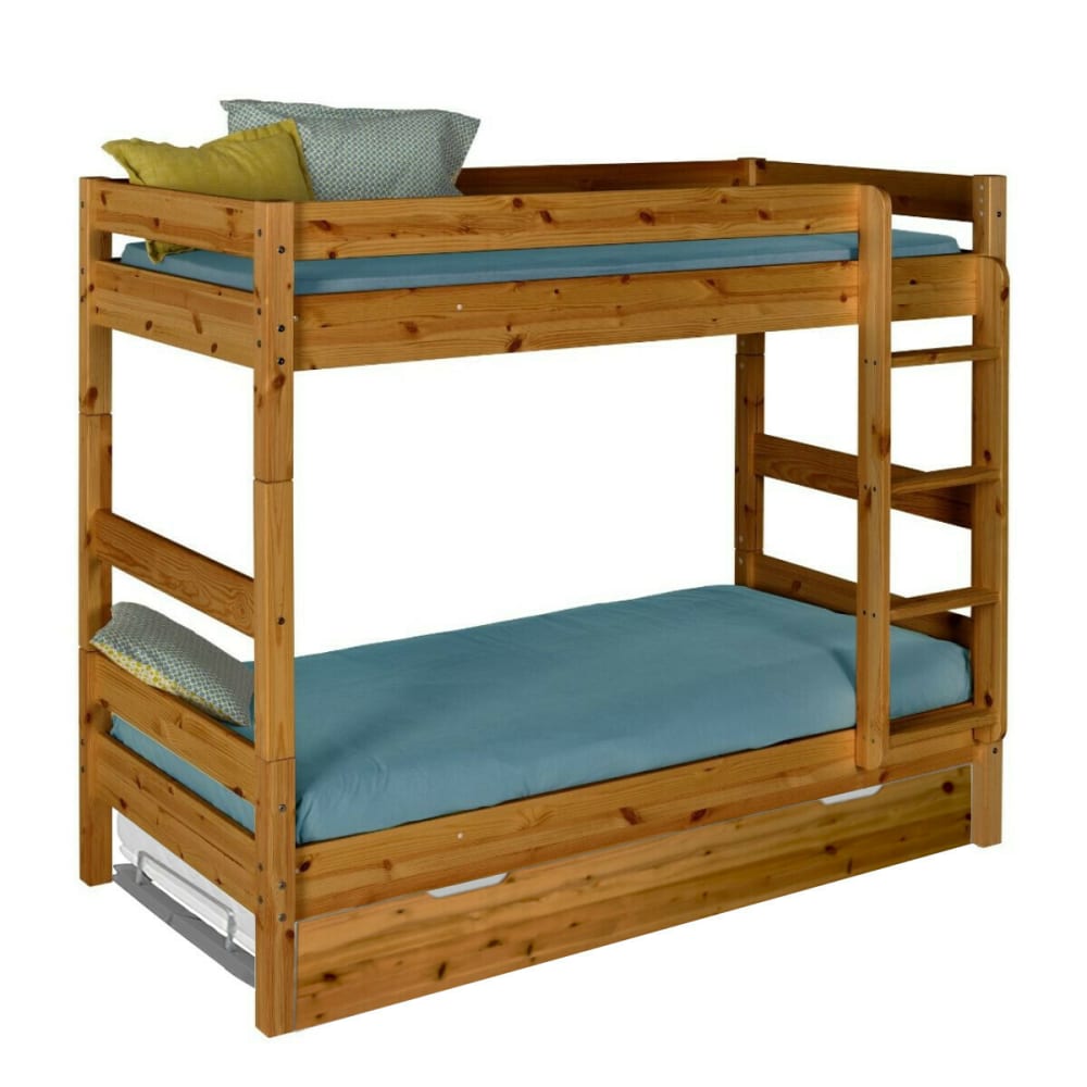 Pack lit superposé gigogne avec matelas bois massif miel 80x190 cm