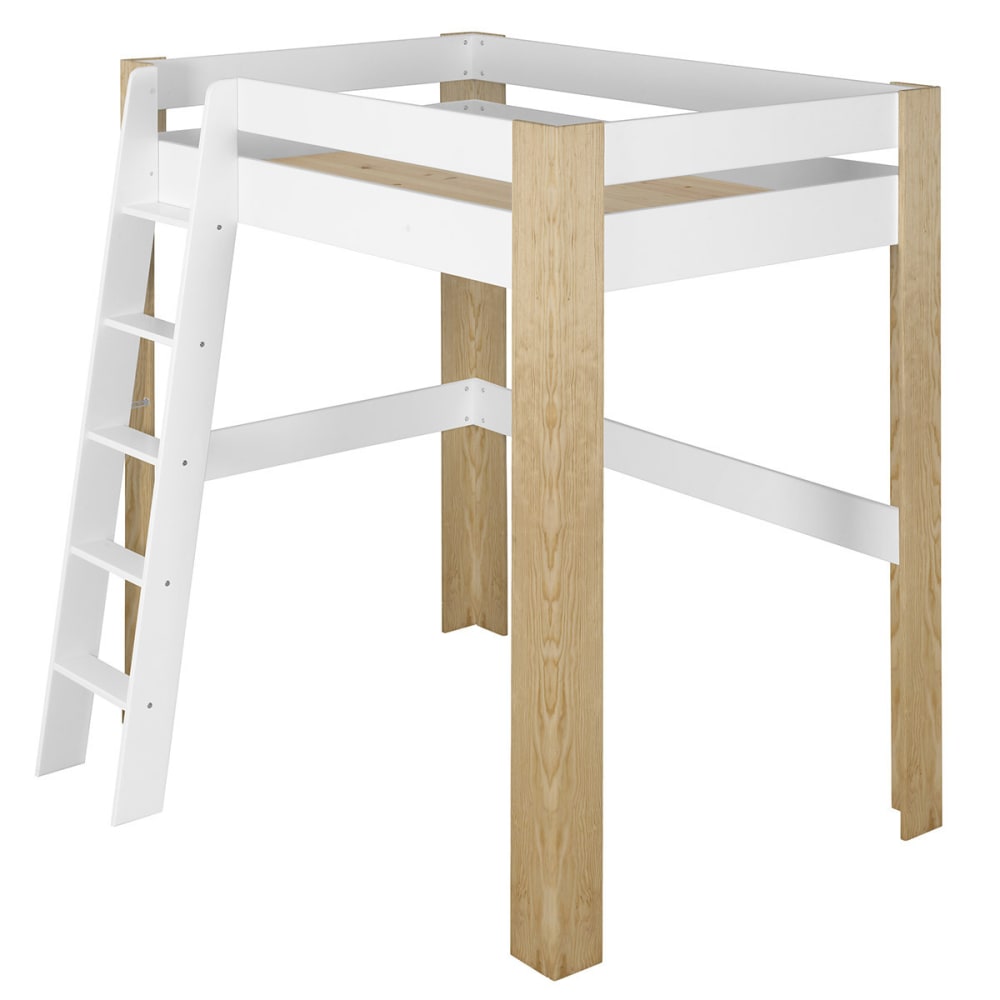 Lit mezzanine blanc et bois 90x190 cm - Maisons du Monde