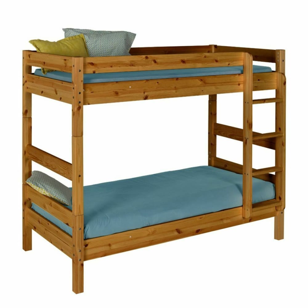 Pack lit superposé avec 2 matelas bois massif miel 90x190 cm