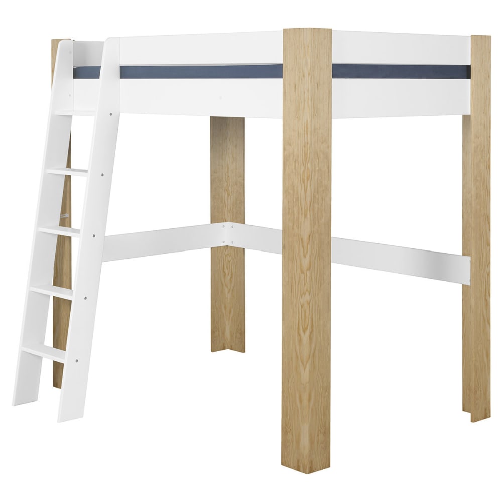 Pack lit mezzanine 2 places avec matelas blanc et bois 140x190 cm