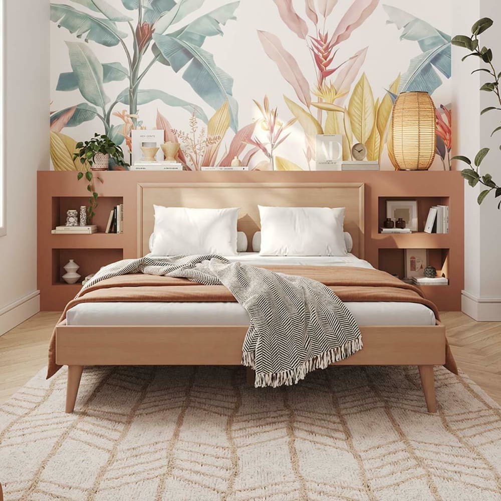 Pack lit avec matelas mia bois massif 160x200 cm - Maisons du Monde