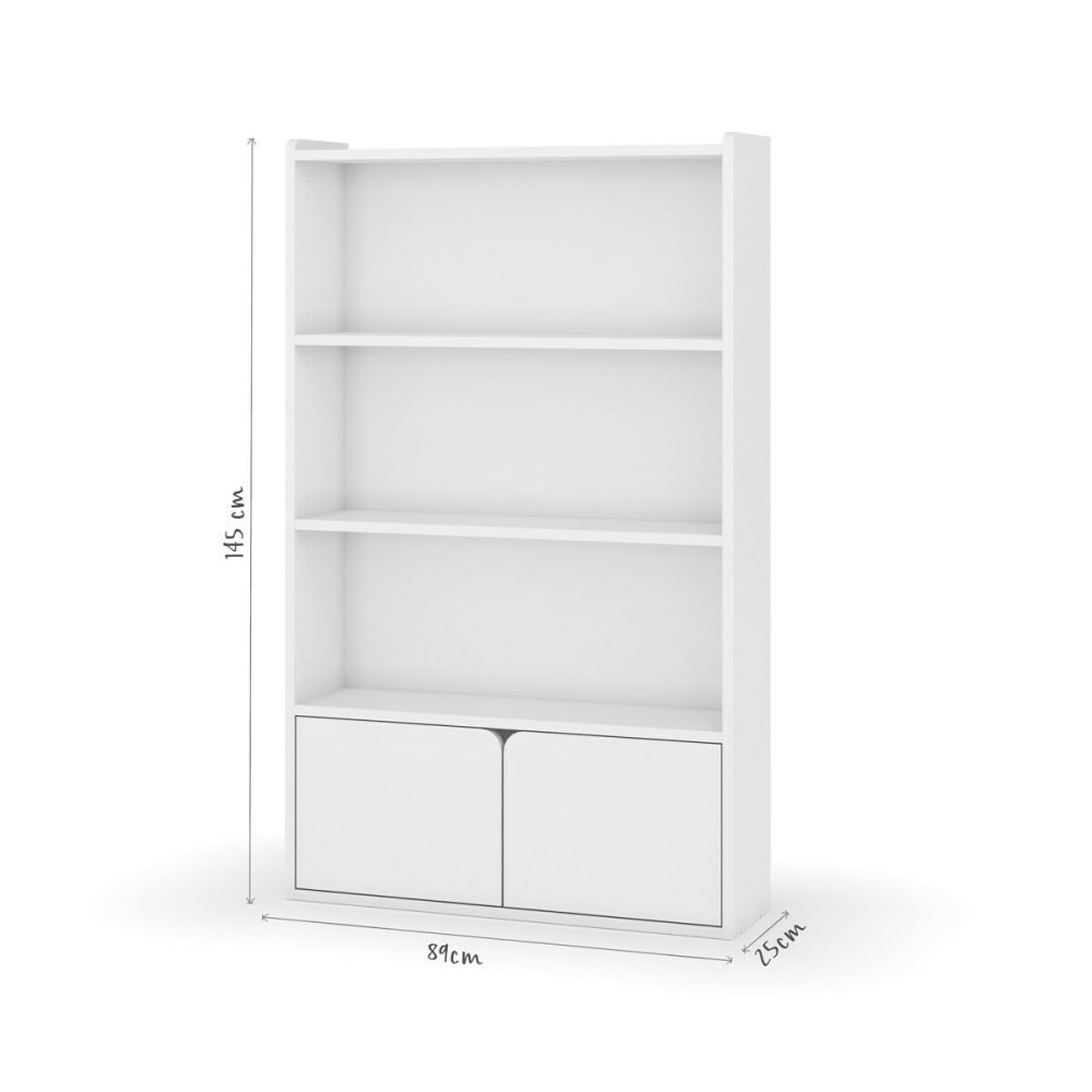 Bibliothèque étagère 2 portes bois massif blanc