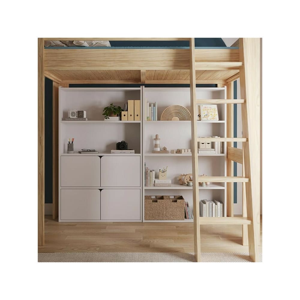 Bibliothèque étagère 4 portes bois massif blanc