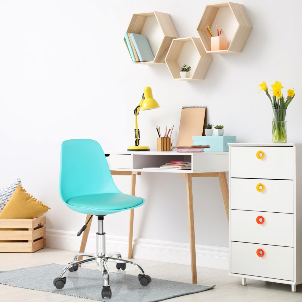 hjh OFFICE Kinderdrehstuhl aus Kunstleder, Türkis BLAU STOFF Kinder