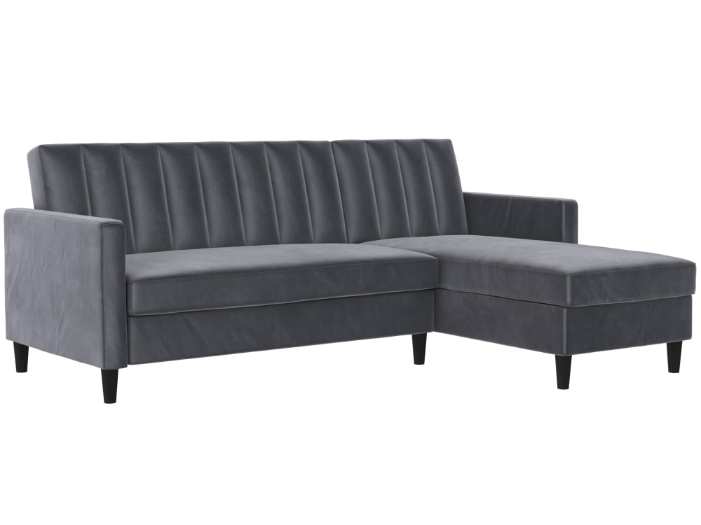 Schlafsofa 3-Sitzer Mit Chaiselongue Aus Samt, Anthrazit