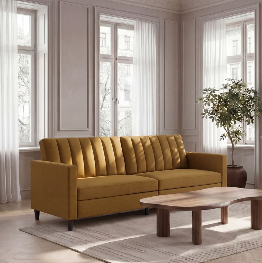 Dorel Home Schlafsofa 3-Sitzer in Leinenoptik, Curry style modern Braun Stoff