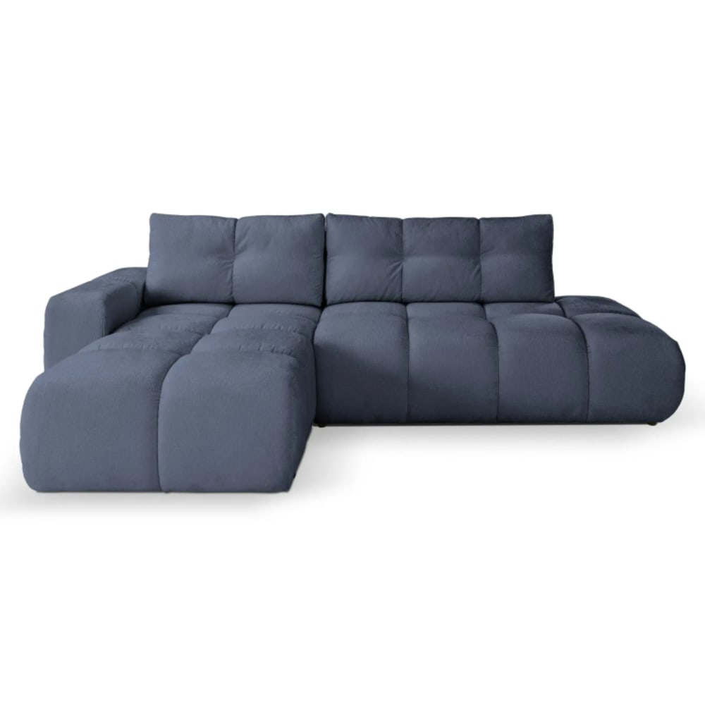 Canapé d'angle tissu chenille bleu 4 places