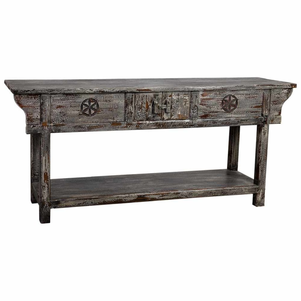 Console d'entrée en manguier style oriental, gris foncé, 181x45x80 cm