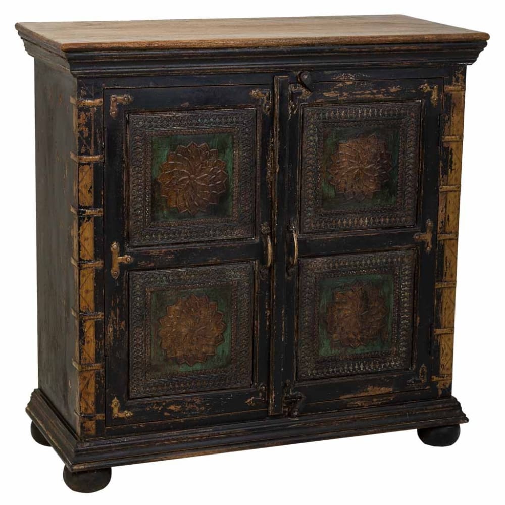 Wanderlust deco Sideboard aus Holz, Glas und Metall, handwerklich, 90x40x90, braun Grau Holz