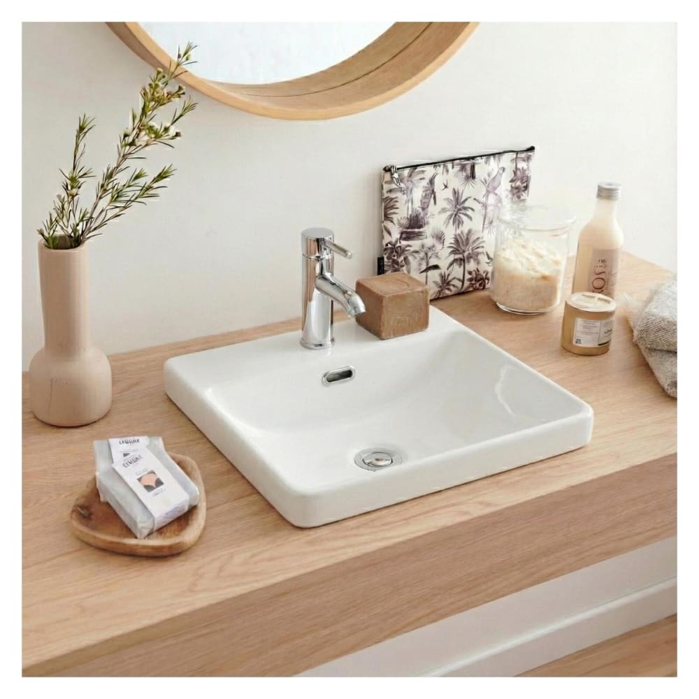 Vasque semi encastrée carrée en céramique blanche 37cm