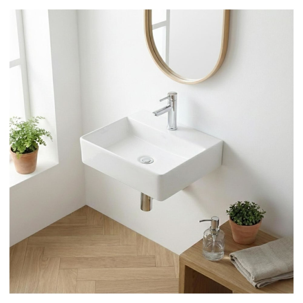 Vasque carrée à poser en céramique blanche 40 cm