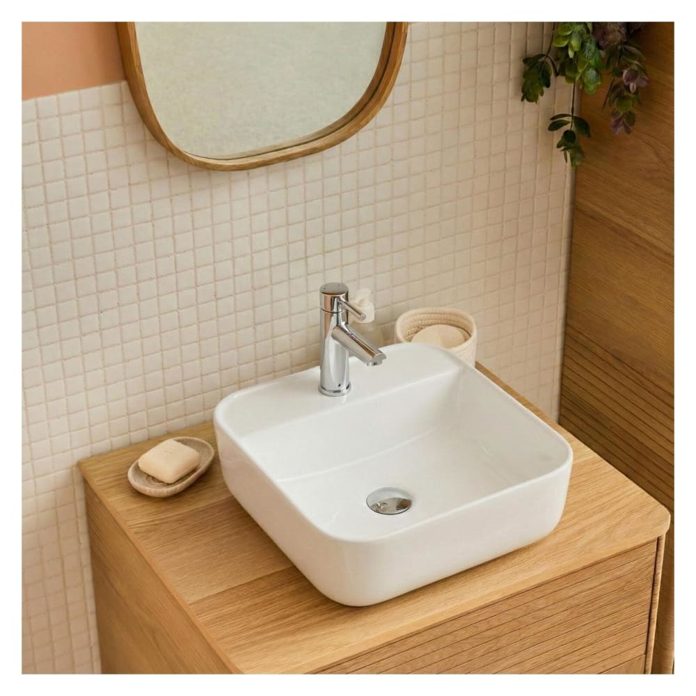 Vasque carrée à poser en céramique blanche 39 cm