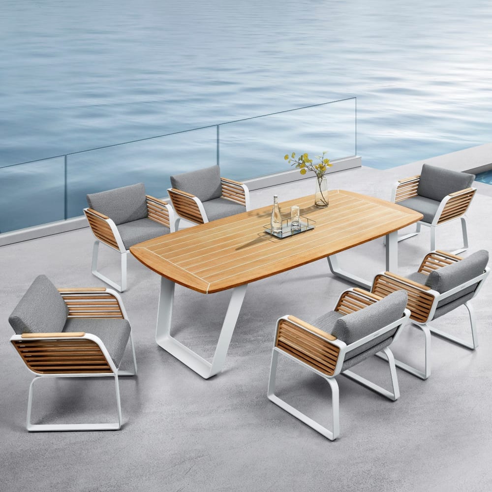 Ensemble repas de jardin en alu blanc L226 x P105 x H75 cm - Maisons du Monde