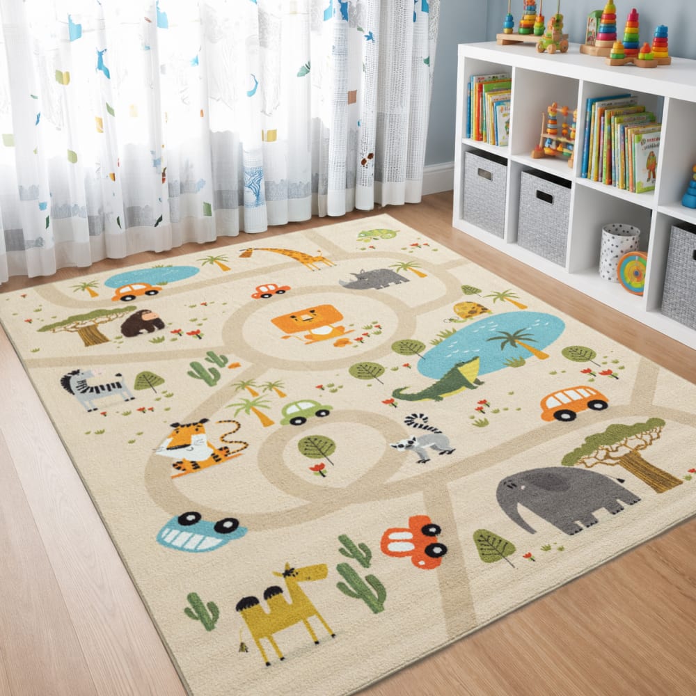 The carpet Kinderzimmer Teppich, Waschbar, Anti-Rutsch, Beige, 100 x 200 cm BEIGE PES - POLYESTER Kinder