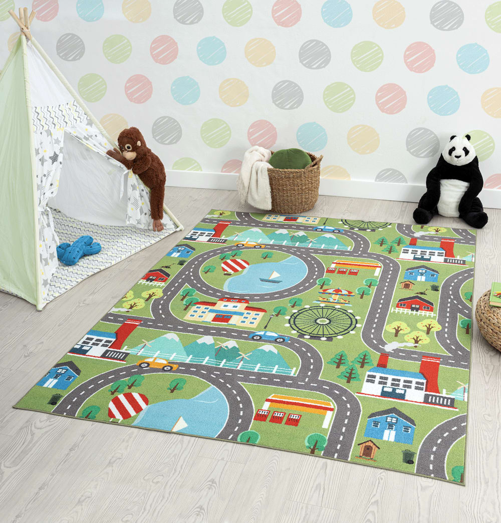 The carpet Kinderzimmer Teppich, Waschbar, Anti-Rutsch, Grün, 140 x 200 cm GRÜN PES - POLYESTER Kinder