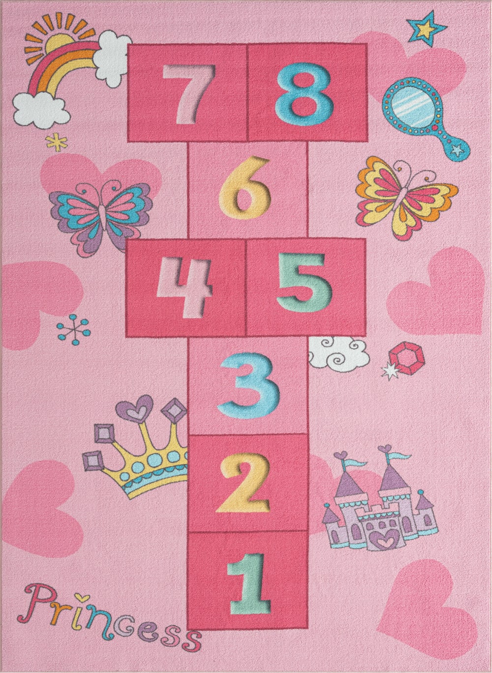 Tapis parc enfant fille princesse, rose, 160 x 220 cm