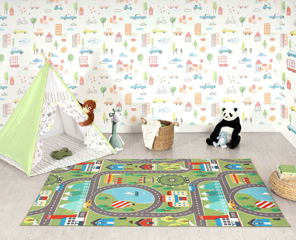 Kinderzimmer Teppich, Waschbar, Anti-Rutsch, Grün, 100 x 200 cm -
