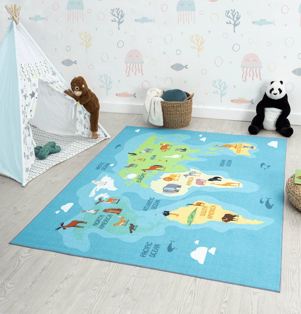 The carpet Kinderzimmer Teppich, Waschbar, Anti-Rutsch, Blau, 140 x 200 cm BLAU PES - POLYESTER Kinder