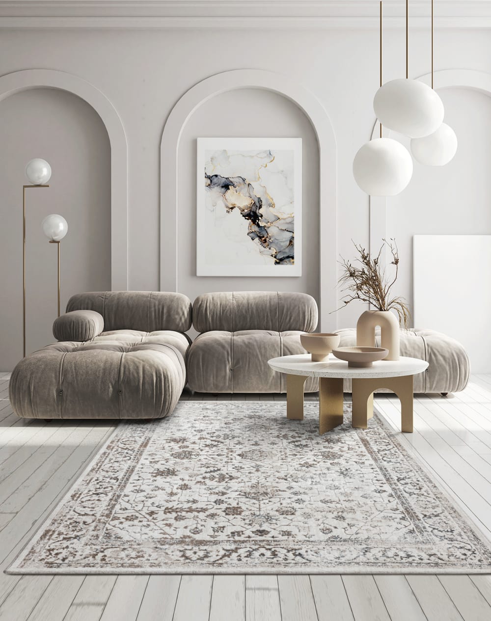 Tapis oriental vintage poils courts salon, crème, 120 x 170 cm — vue 3