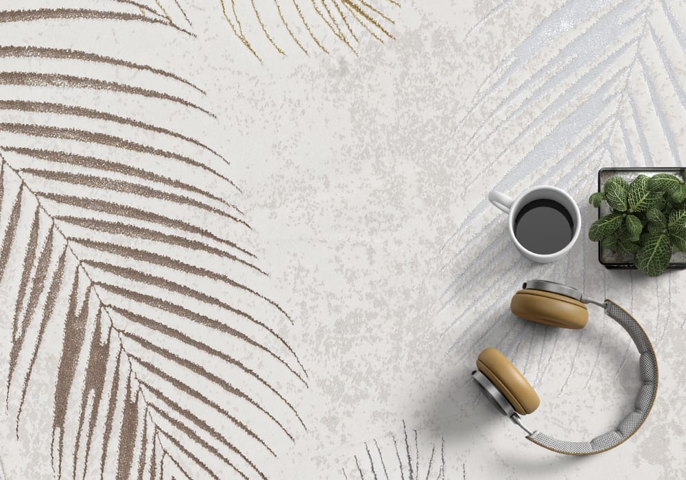 Tapis poil ras motif feuilles palmier moderne, crème, 140 x 200 cm — vue 4