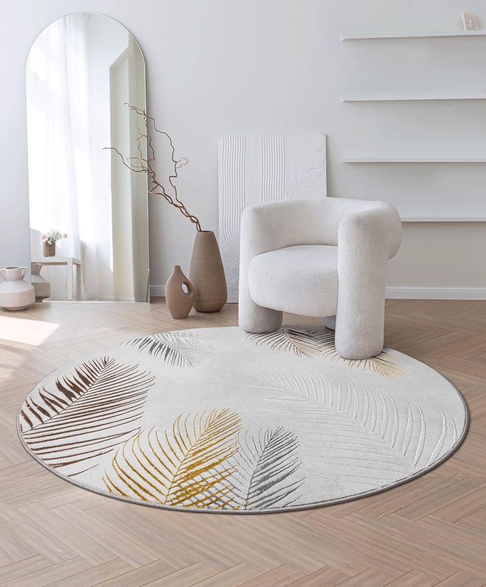Tapis moderne poils courts palmier, crème, 200 cm rond — vue 3